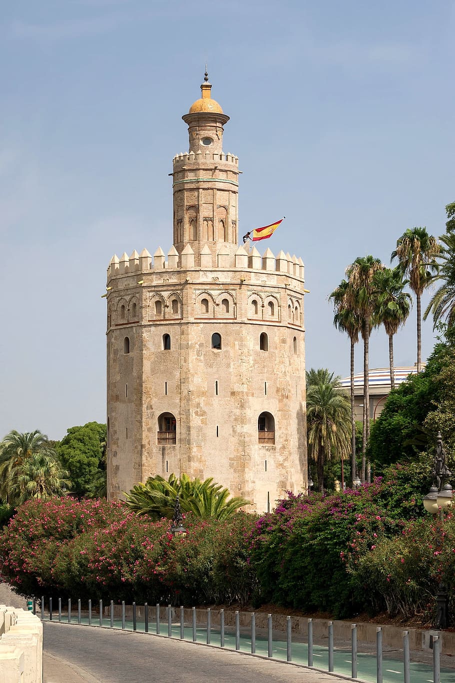 Seville, Spain, Clouds, Palms, sky, palm trees, castle, tower HD wallpaper