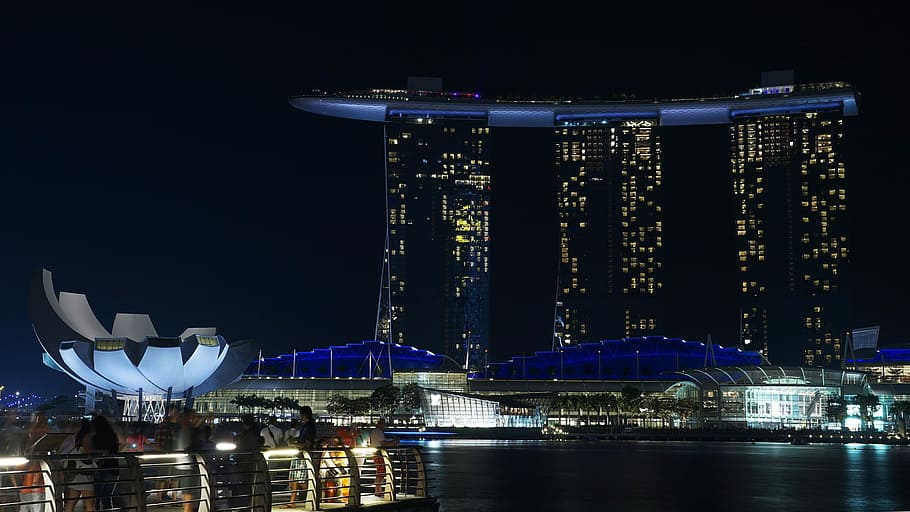 marina bay singapore, night, famous Place, illuminated, architecture HD wallpaper