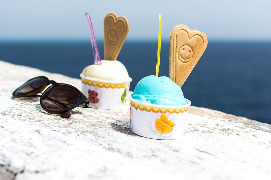 Ice Cream Cone Seaside Summer, food, beach, vacations, blue, no People