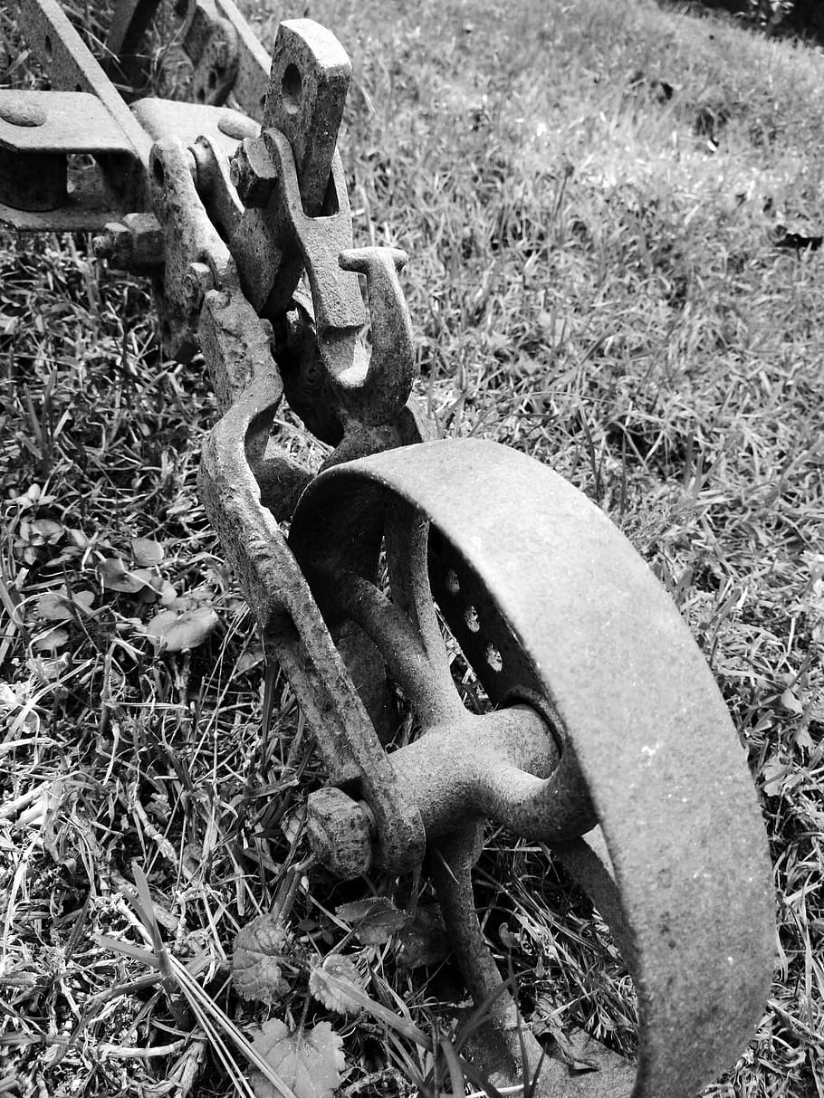 plow, old, wrought iron, no people, grass, land, metal, nature HD wallpaper