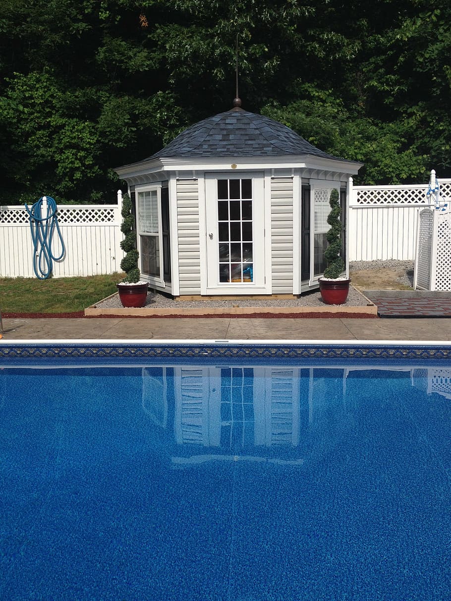 swimmingpool, backyard, summer, water, architecture, built structure HD wallpaper