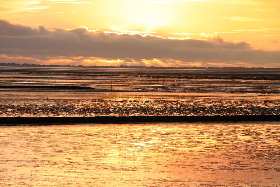 Sunset, North Sea, Background, nature, scenics, beauty in nature HD wallpaper
