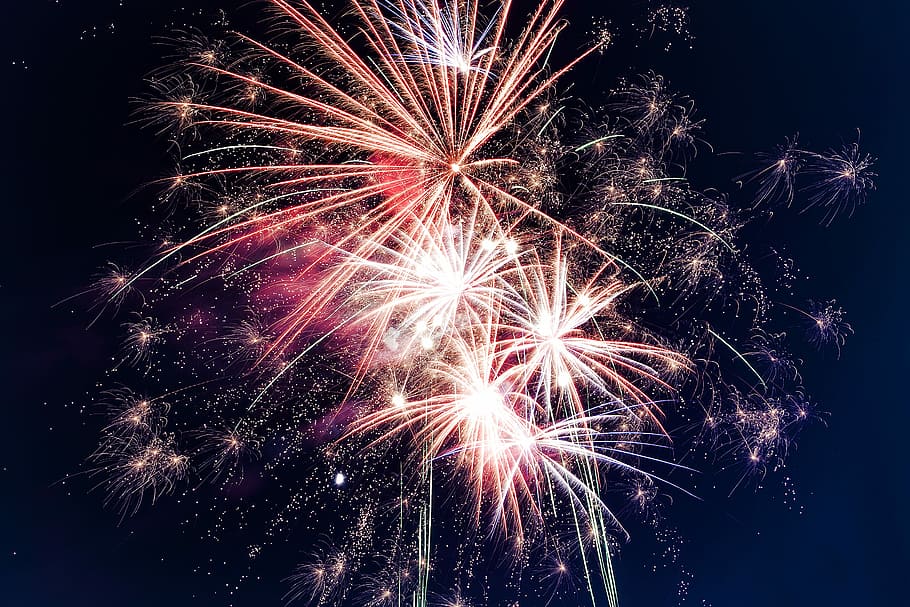 New year’s eve fireworks in the sky, Fireworks on sky, night HD wallpaper