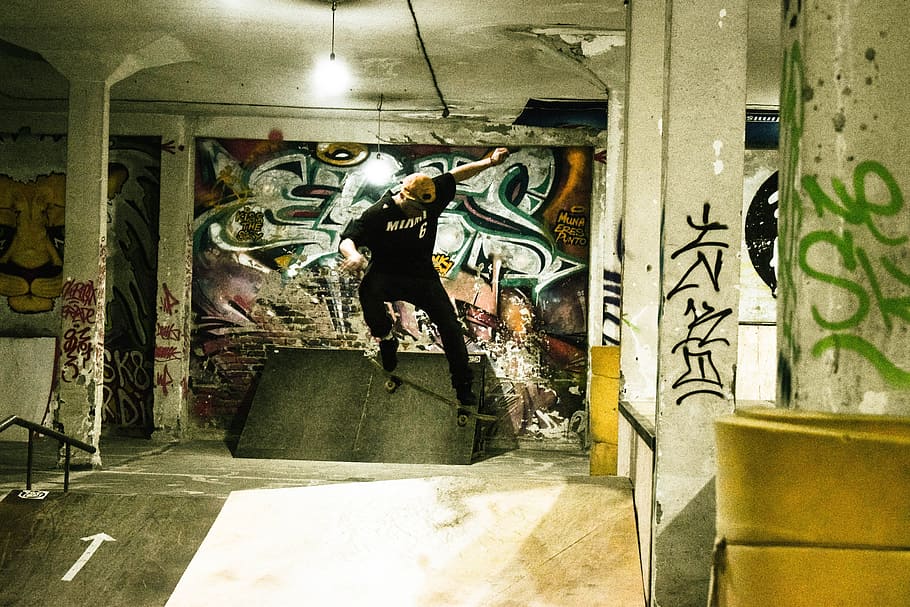 skateboard, skating, jump, creativity, art and craft, graffiti HD wallpaper