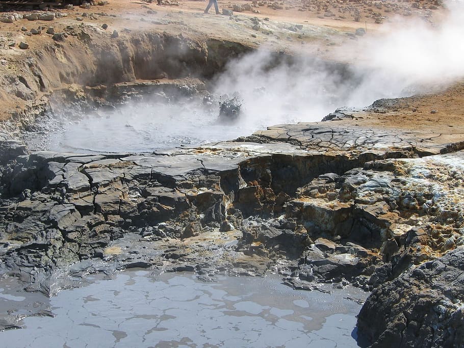 geyser, iceland, fire, boiling, nature, sepia, water, rock HD wallpaper