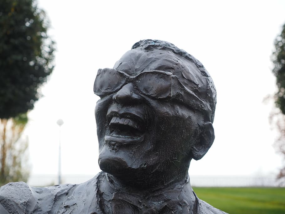 statue, bust, head, bronze statue, ray charles, singer, musician HD wallpaper