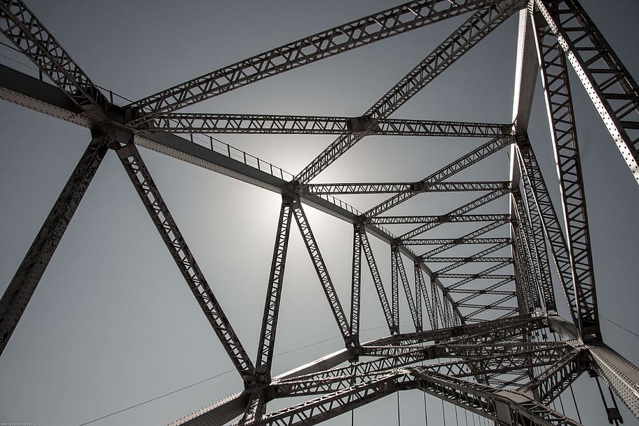 low angle photography of transmission tower, white, grey, steel bridge HD wallpaper