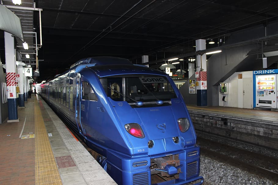 jr kyushu, blue sonic, 883 system, hakata station, mode of transportation, HD wallpaper