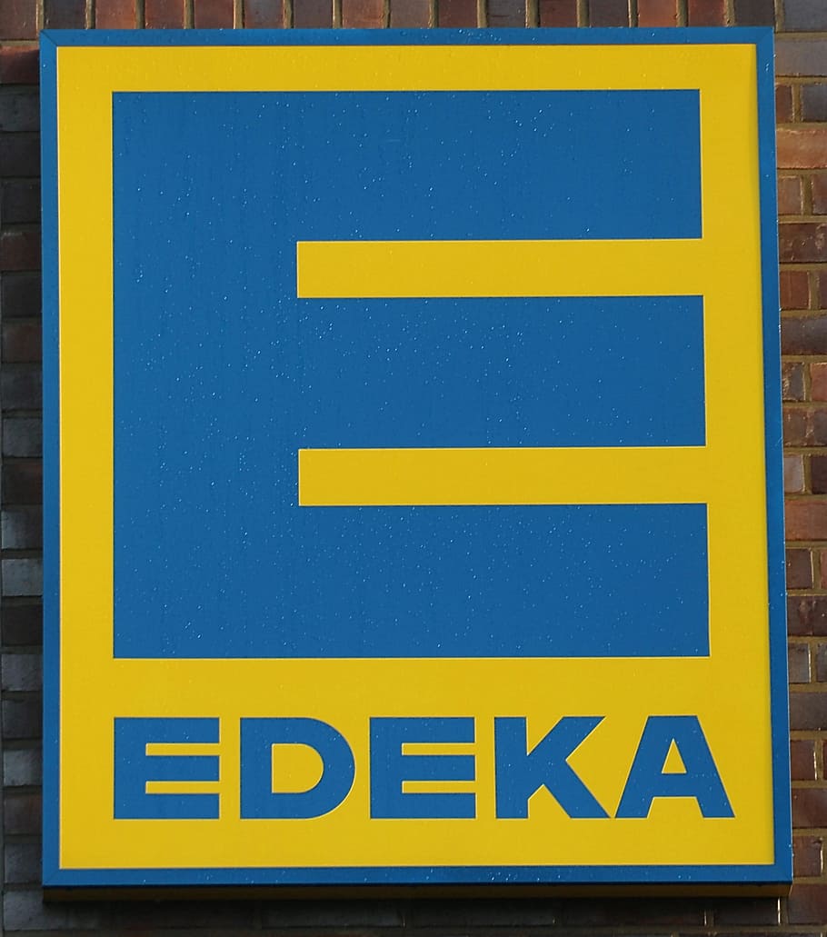 edeka, supermarket, advertising, shield, advertising sign, logo, HD wallpaper