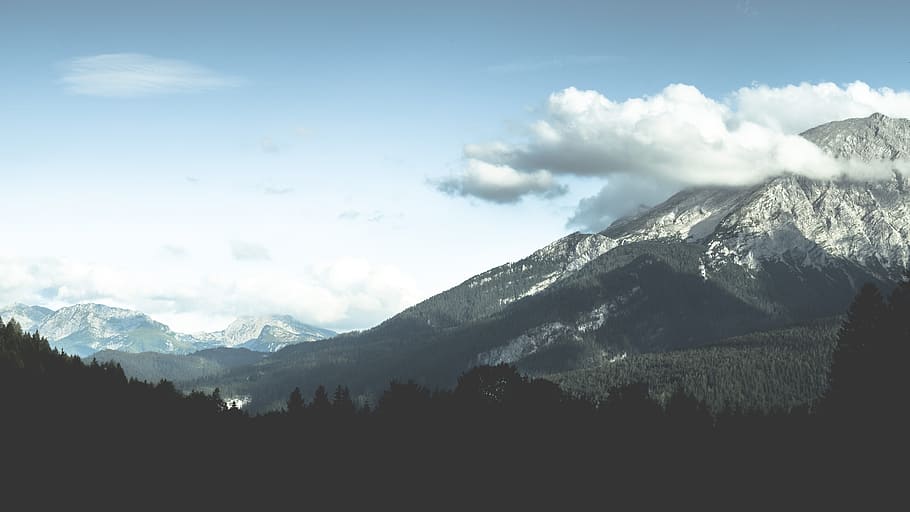 gray and white mountain, mountain covered with clouds, snow, daytime HD wallpaper