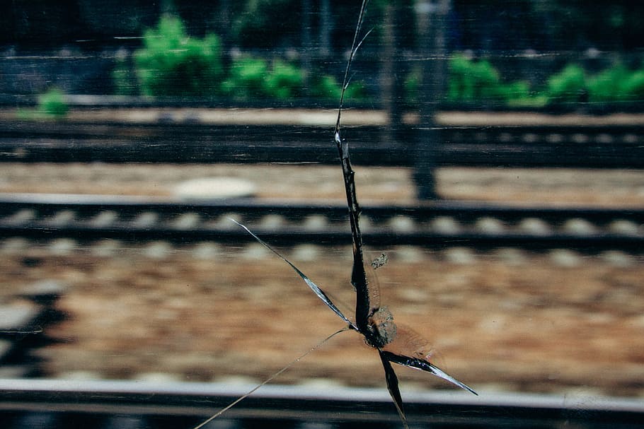 Cracked train window, other, railroad Track, transportation, outdoors HD wallpaper
