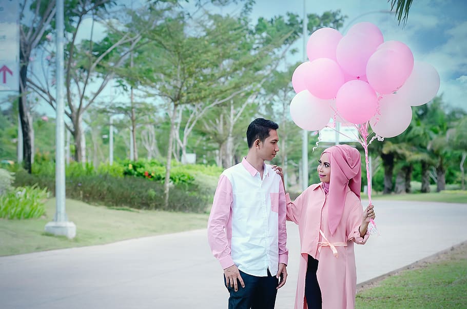 pair, romantic, both, pink, jambi city photographers, balloon HD wallpaper