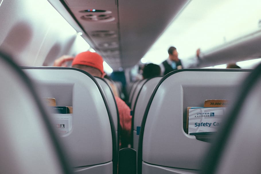 passengers sitting inside airliner, airplane, travel, trip, seat, HD wallpaper
