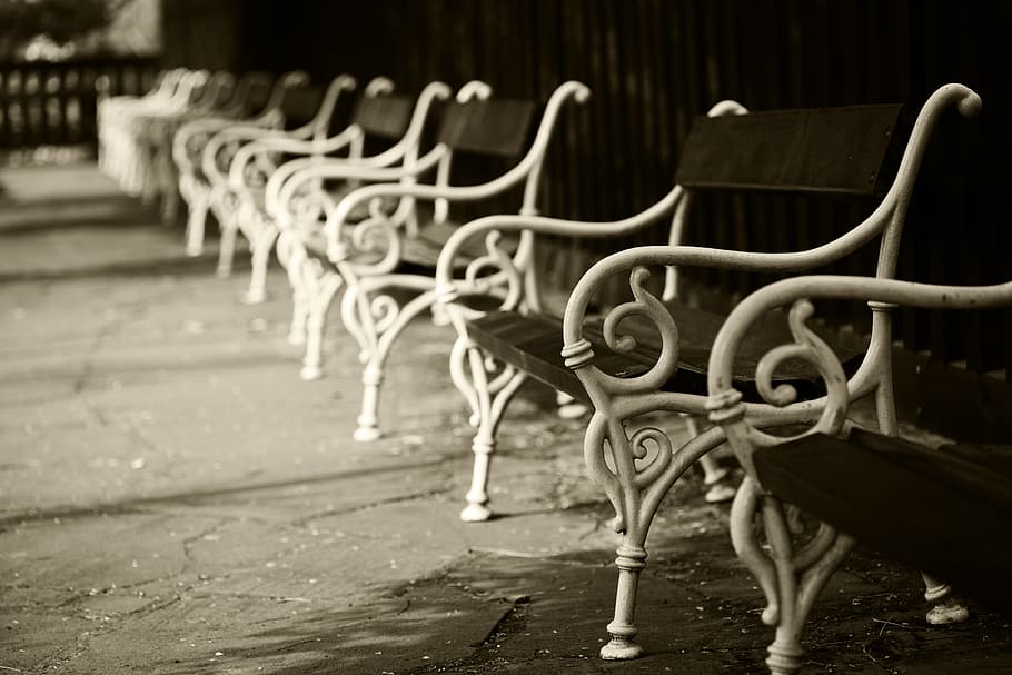 Bench, Brown, Empty, Garden, Metal, Old, outdoor, park, resting HD wallpaper