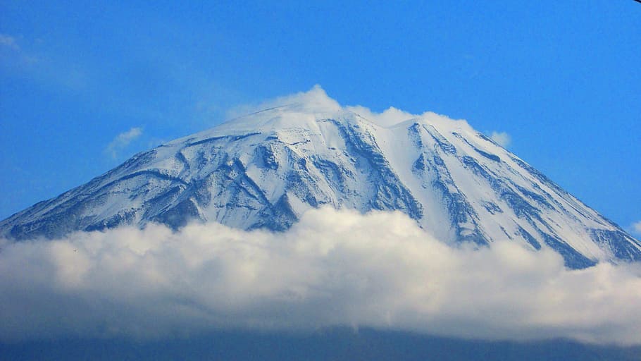 misti volcano, snow, clouds, sierra nevada, snowy landscape HD wallpaper