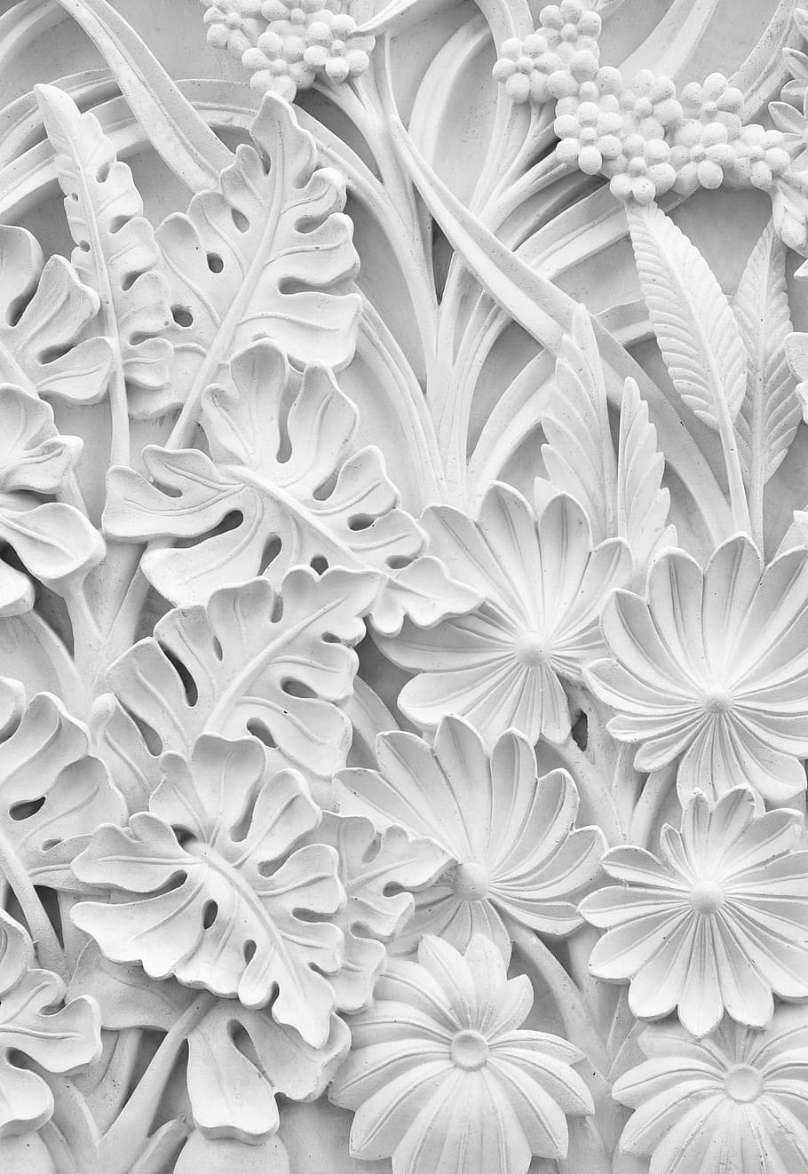 illustration of white leaves, pattern, motif, decor, backgrounds HD wallpaper