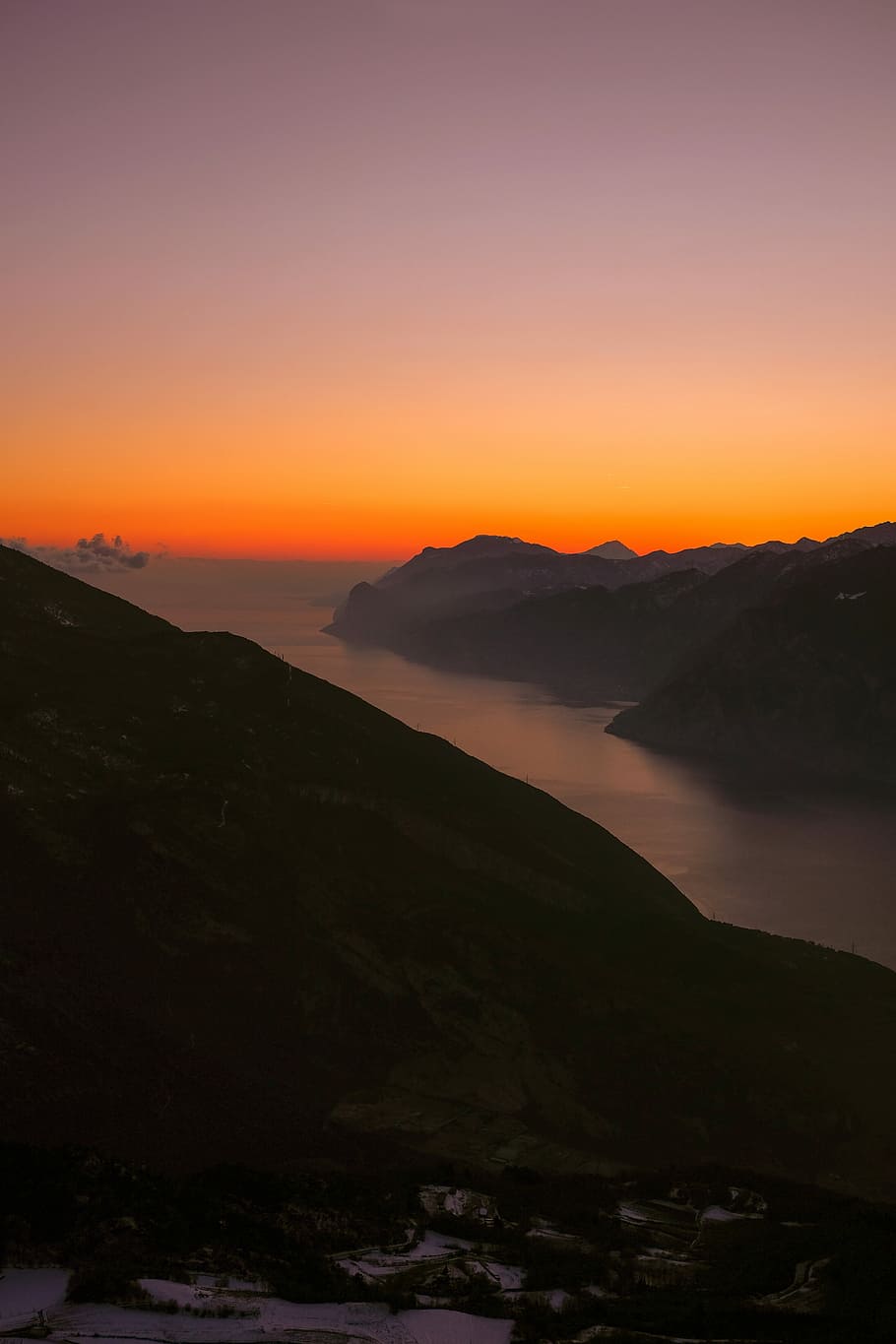 landscape photography of mountain formations during sunset, photo of sea during golden hour HD wallpaper
