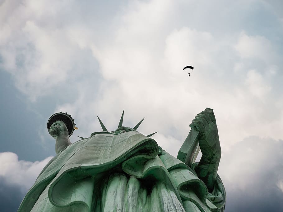 Statue Of Liberty, Clouds, liberty enlightening the world, torch, HD wallpaper