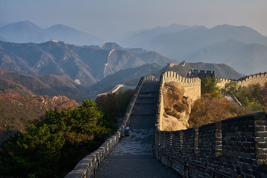Great Wall of China, mountain, sunset, landscape, panoramic, border