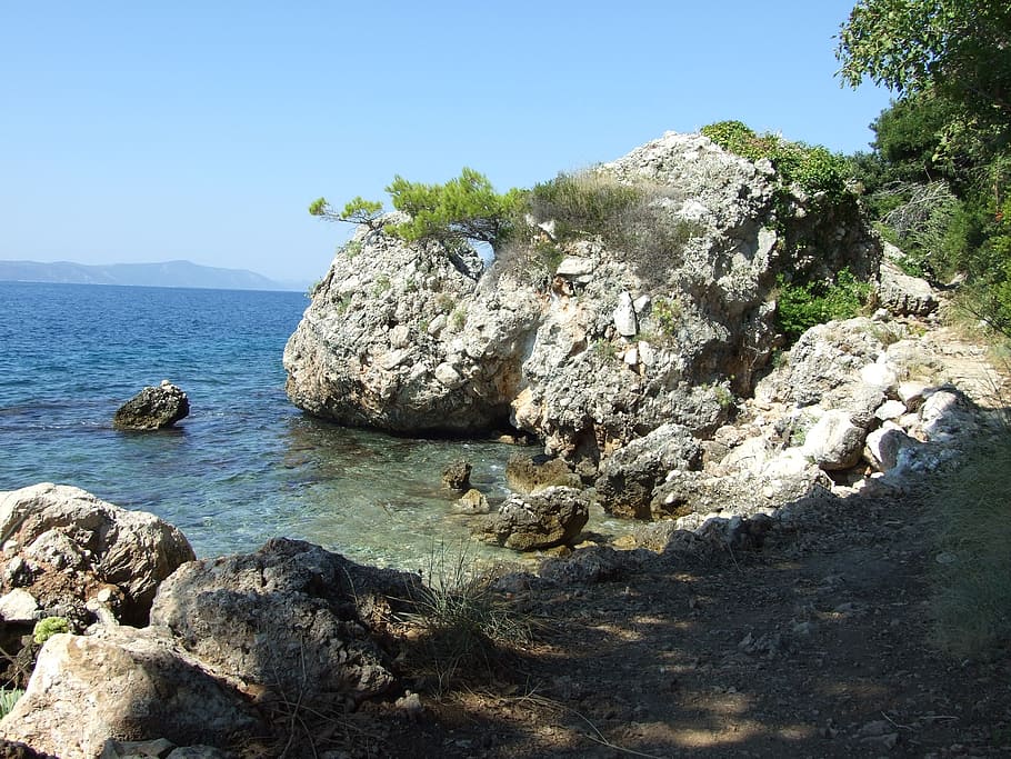 landscape, coast, croatia, rock, rock - object, water, sky HD wallpaper