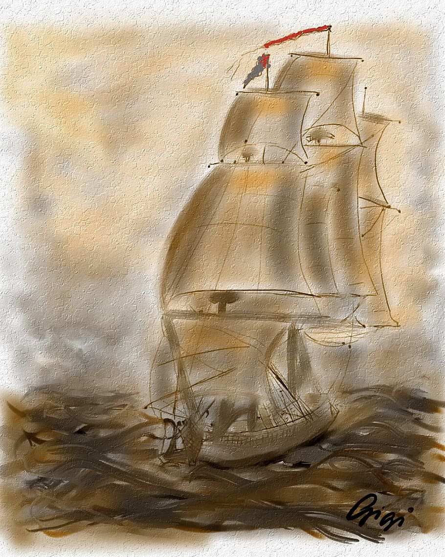 sailing ship, painted with mouse, art, artwork, texture, own painting HD wallpaper