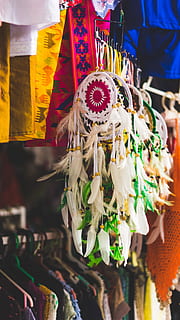 Dream Catcher Hanged on Black Metal Rack, art, artistic, blur HD wallpaper
