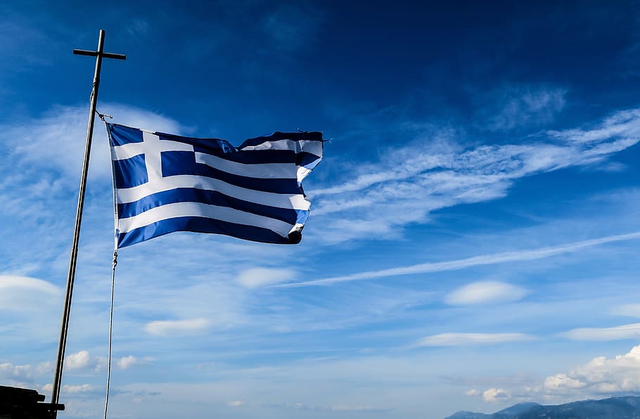 blue, sky, cloud, flag, pole, nature, patriotism, cloud - sky HD wallpaper