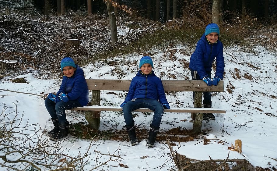 assembly, winter, forest, boy, surreal, snow, wood, bank, cold HD wallpaper