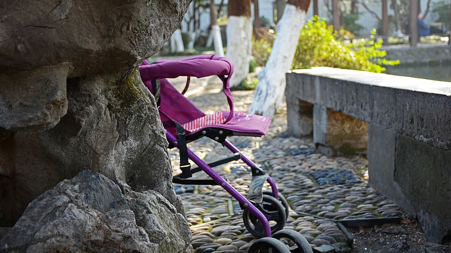 Childlike, Stroller, Hide, bicycle, pink color, transportation, HD wallpaper