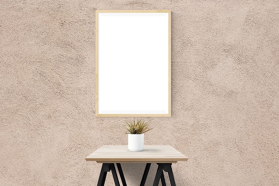 white wooden framed mirror and brown wooden console table, poster HD wallpaper