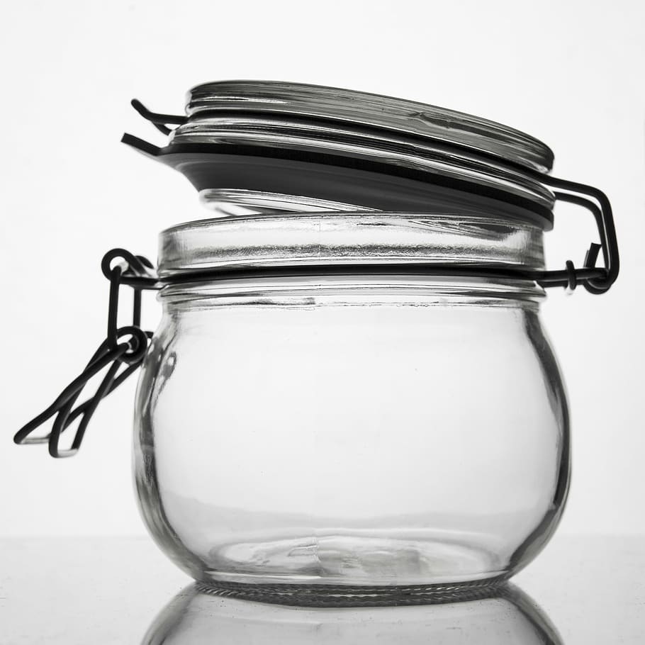 clear glass jar, black and white, product, flash, kitchen, object, HD wallpaper