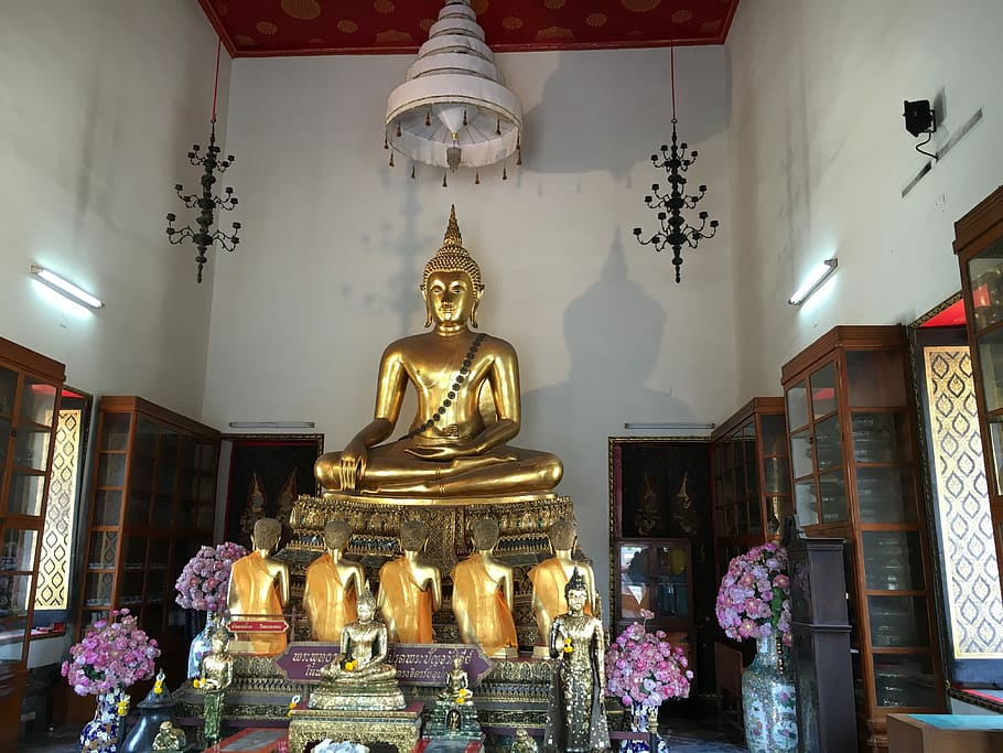 Buddha, Thailand, Asia, Gold, Buddhism, temple, southeast, huge, HD wallpaper
