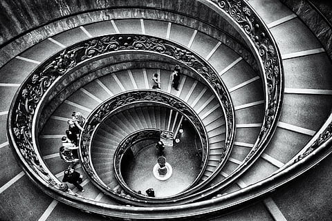 grayscale photography of spiral staircase, vatican, graphics HD wallpaper