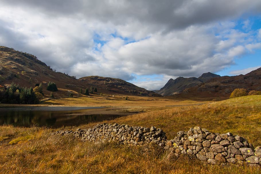 Wide angle landscape shot captured at Blea Tarn in the Lake District, Cumbria, England HD wallpaper