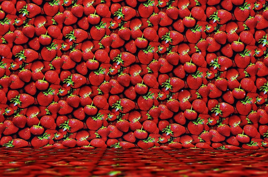 bulk of red strawberries, background image, textile, fruit HD wallpaper