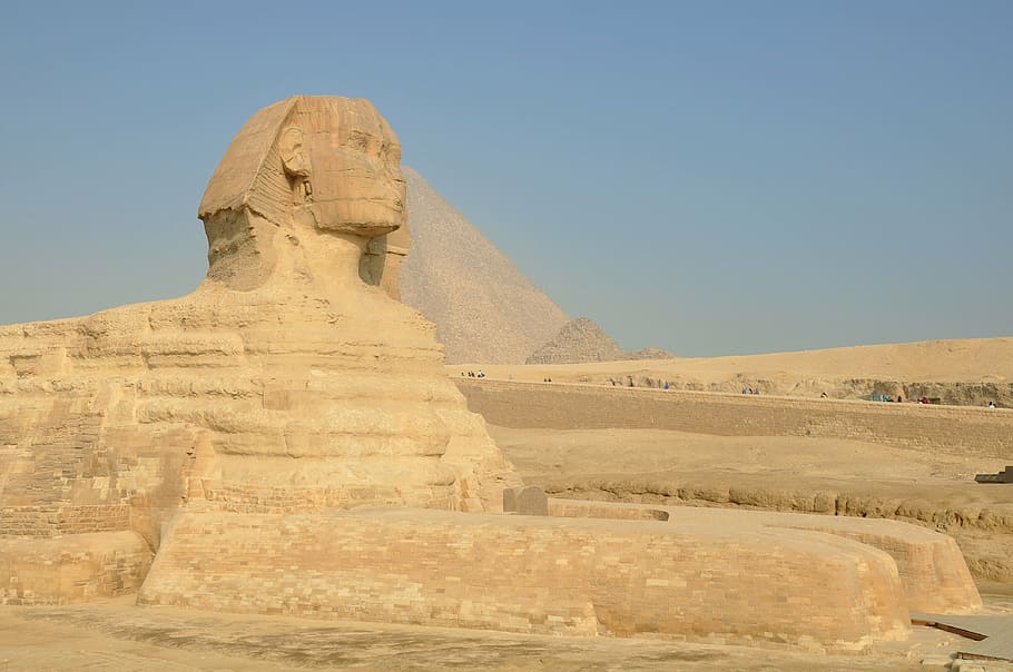 Great Sphinx of Giza, Egypt during daytime, desert, egyptian temple, HD wallpaper