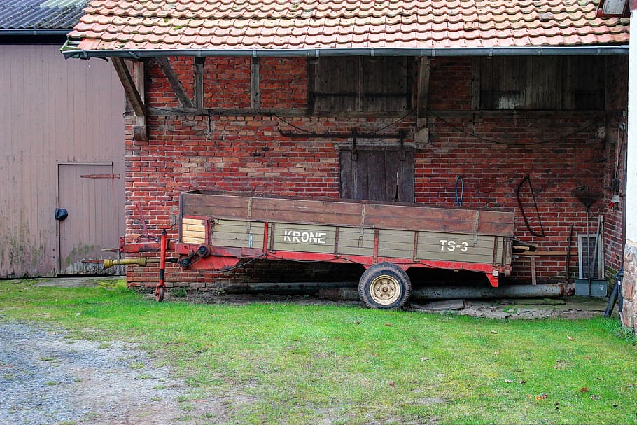 manure spreader, crown, farm, old, agriculture, old device, HD wallpaper