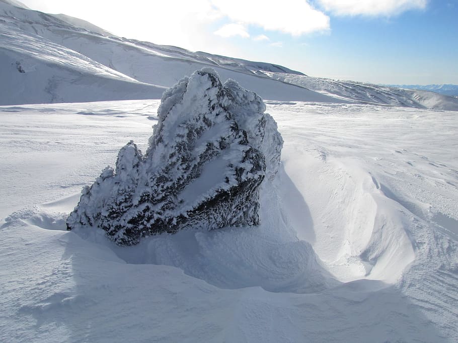 winter, snow, cold, leann, wind, frost, mountains, the foot of the volcano HD wallpaper