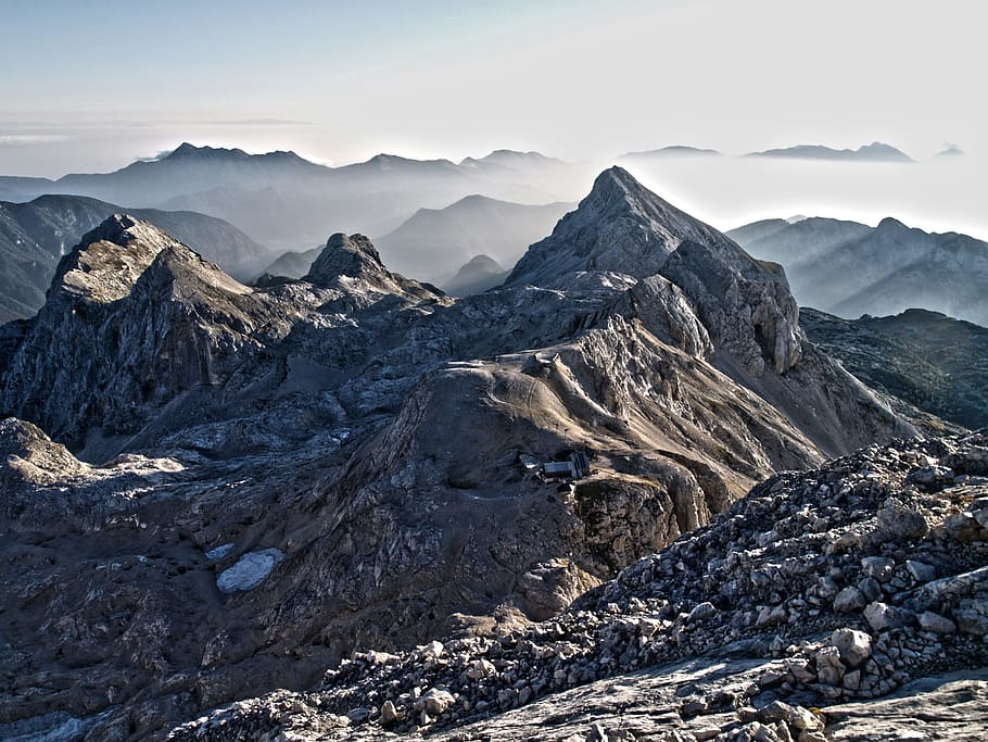 mountain, clouds, nature, sky, landscape, rock, travel, mountain top HD wallpaper