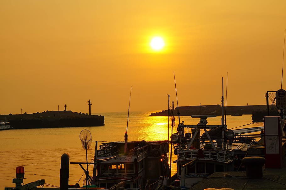 sunset, pier, orange, water, nature, sea, sky, beach, travel HD wallpaper