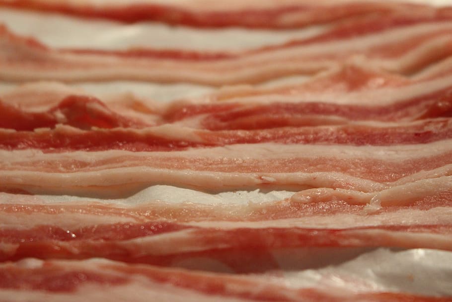 Bacon, Sliced, backgrounds, food and drink, full frame, close-up HD wallpaper