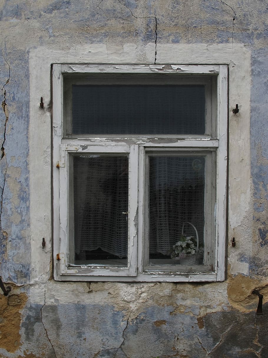 window, old window, window frames, glass, wooden windows, wall, HD wallpaper