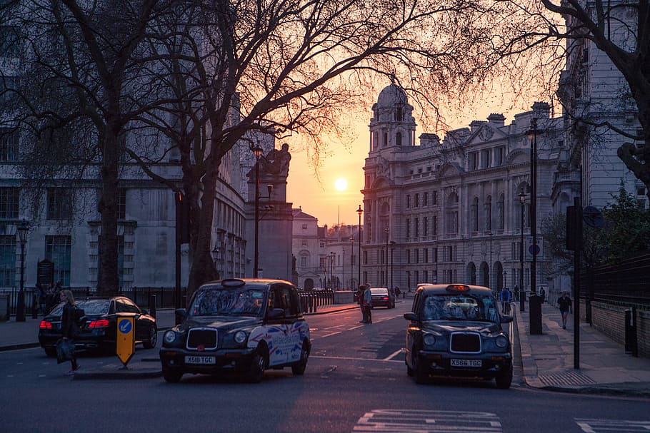London taxis captured at sunset around Westminster in Central London, image taken with a Canon DSLR, HD wallpaper
