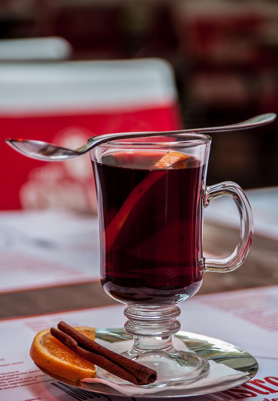 clear glass cup on white and green saucer, boiled, wine, hot HD wallpaper