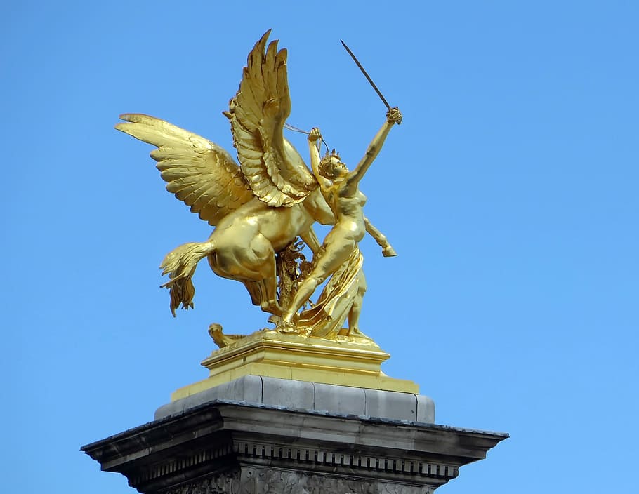 Paris, Bridge, Alexander, Pegasus, alexander-3, statue, winged horse HD wallpaper