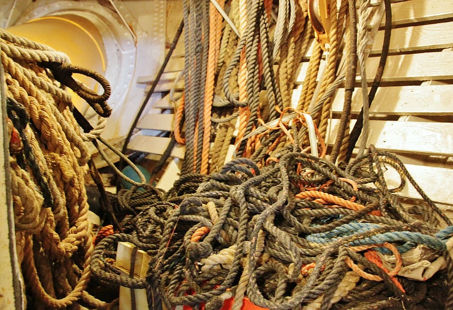 pile of ropes, cordage, dew, tross, fixing, knot, woven, close