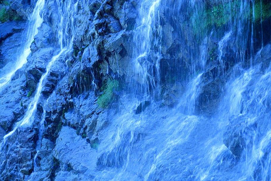 water, waterfall, light, scenic, river, cascade, mountain, motion HD wallpaper