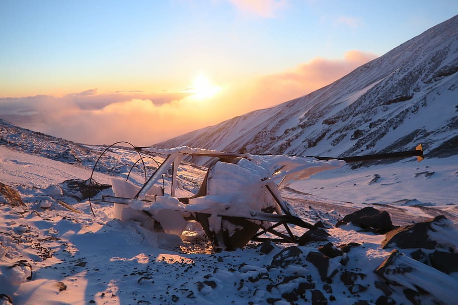 winter, mountains, sunset, evening, snow, landscape, nature HD wallpaper