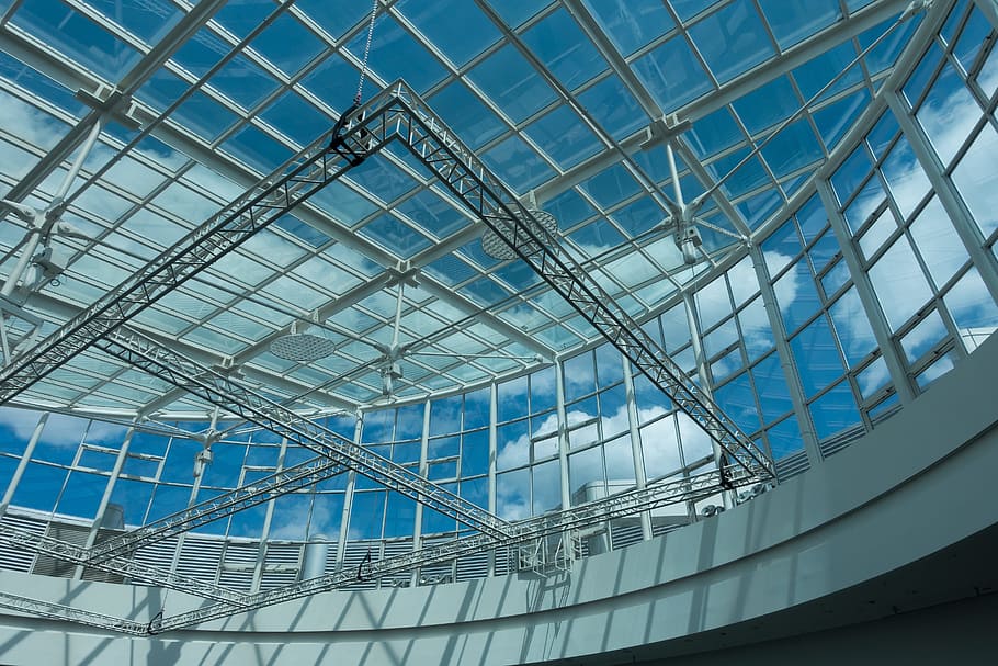 White Concrete Interior Building, architecture, ceiling, design HD wallpaper