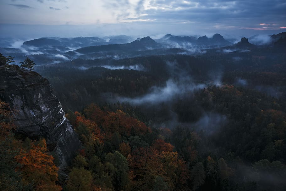 gray mountains under gray sky, mountains under blue sky, landscape HD wallpaper